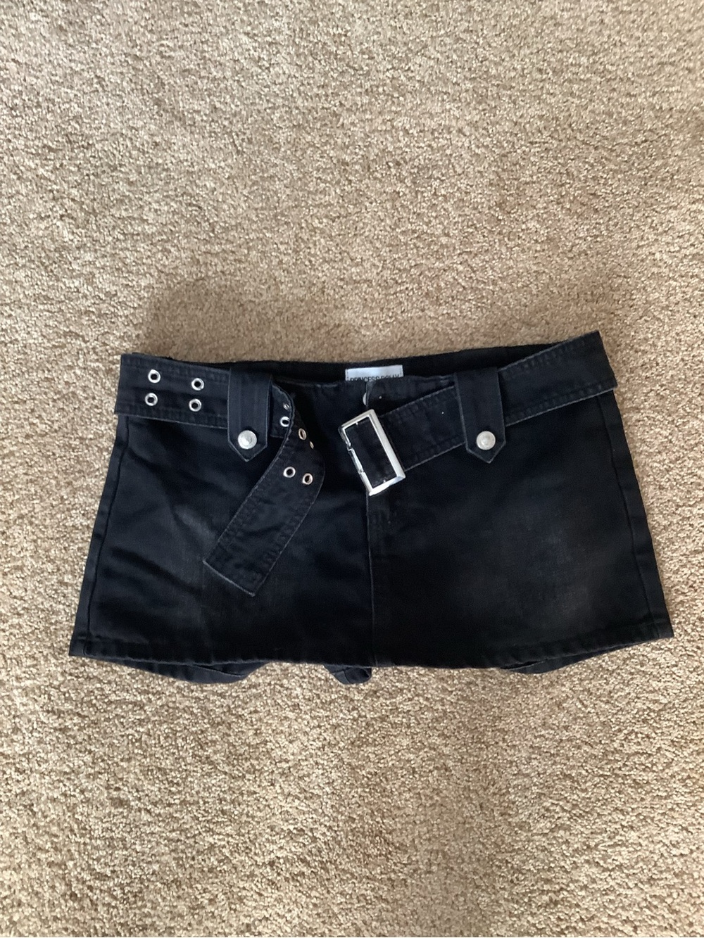 Princess Polly Black Denim Skort with Grommet Belt